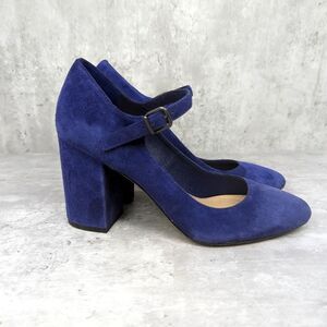 Via Spiga Womens Blue Suede Mary Jane Closed Toe Block Heel Pumps Size 5.5
